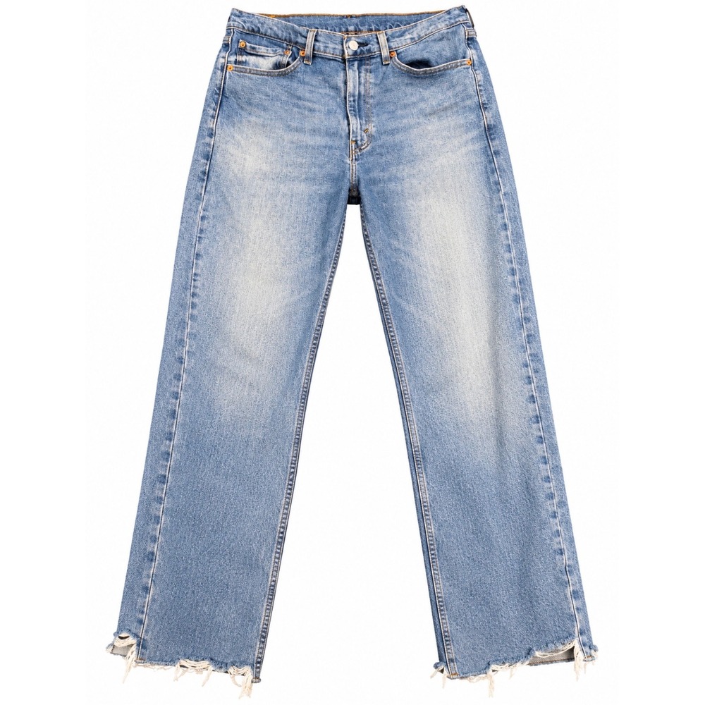 Levis Vintage 505 Jeans Mens 34x32 Light Wash Good Raw Hem Straight Leg